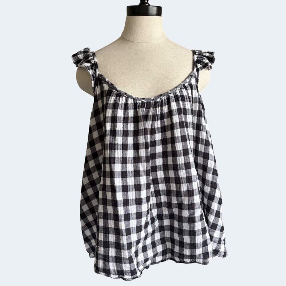 Terra & Sky Black Gingham Ruffle Strap Babydoll Tank Top 1X Cottagecore